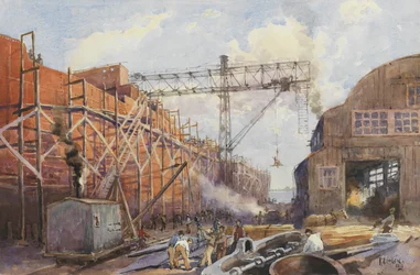 Chantier naval Polson Iron Work, navire de guerre Hydra en construction, 1918